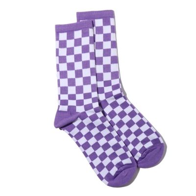 Fashion Harajuku Trends Women Checkerboard Socks Geometric Checkered Socks Men Hip Hop Cotton Unisex Print Skateboard Soks(purple) 5-9
