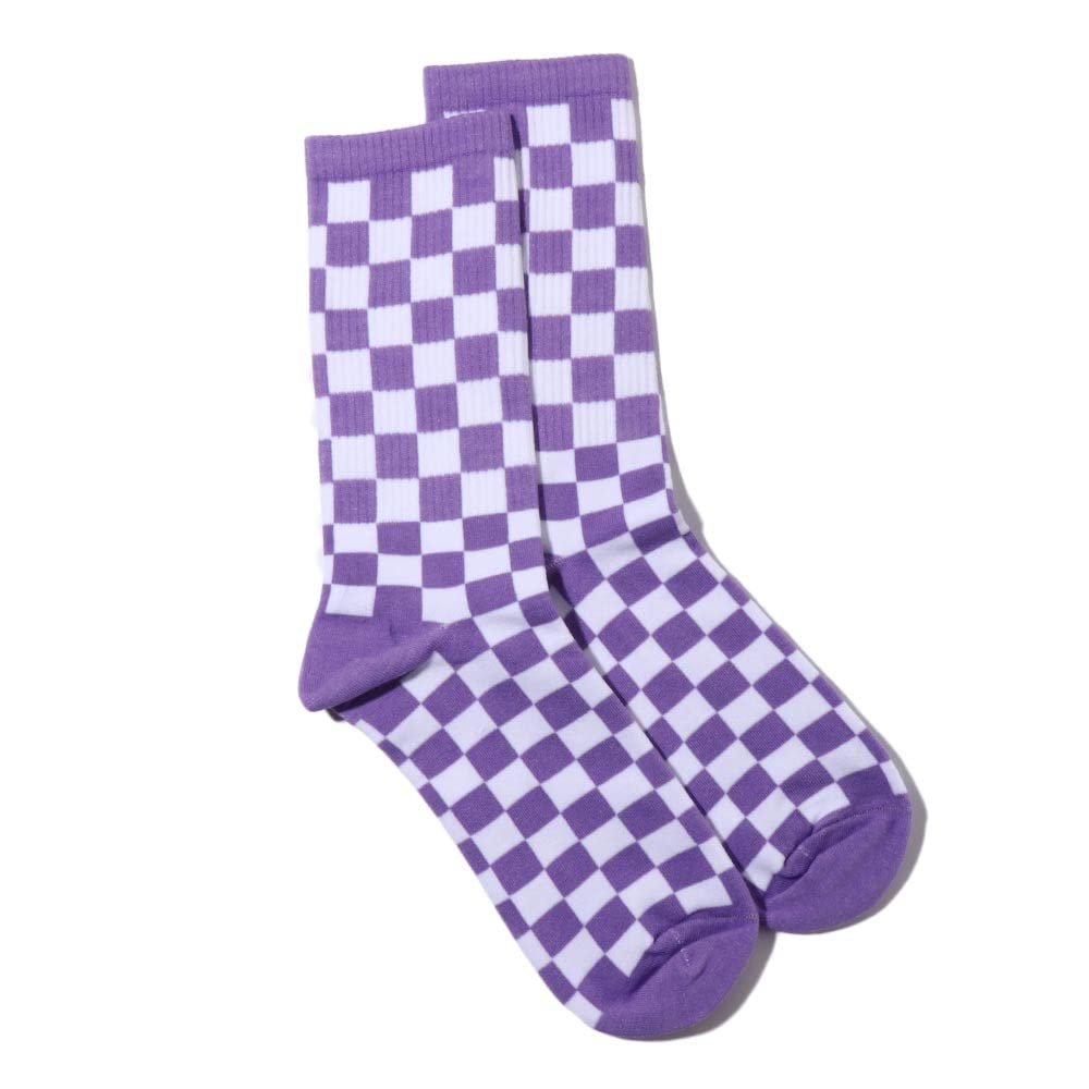 Fashion Harajuku Trends Women Checkerboard Socks Geometric Checkered Socks Men Hip Hop Cotton Unisex Print Skateboard Soks(purple) 5-9
