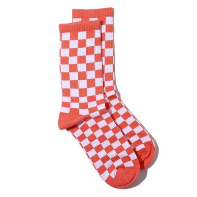 Fashion Harajuku Trends Women Checkerboard Socks Geometric Checkered Socks Men Hip Hop Cotton Unisex Print Skateboard Soks(orange)