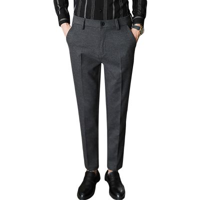 Men Classic Stretch Business Comfort Pant Straight Fit Flat Front Tapered Suit Pant Lightweight Slim Solid Trousers (Dark Grey,34)