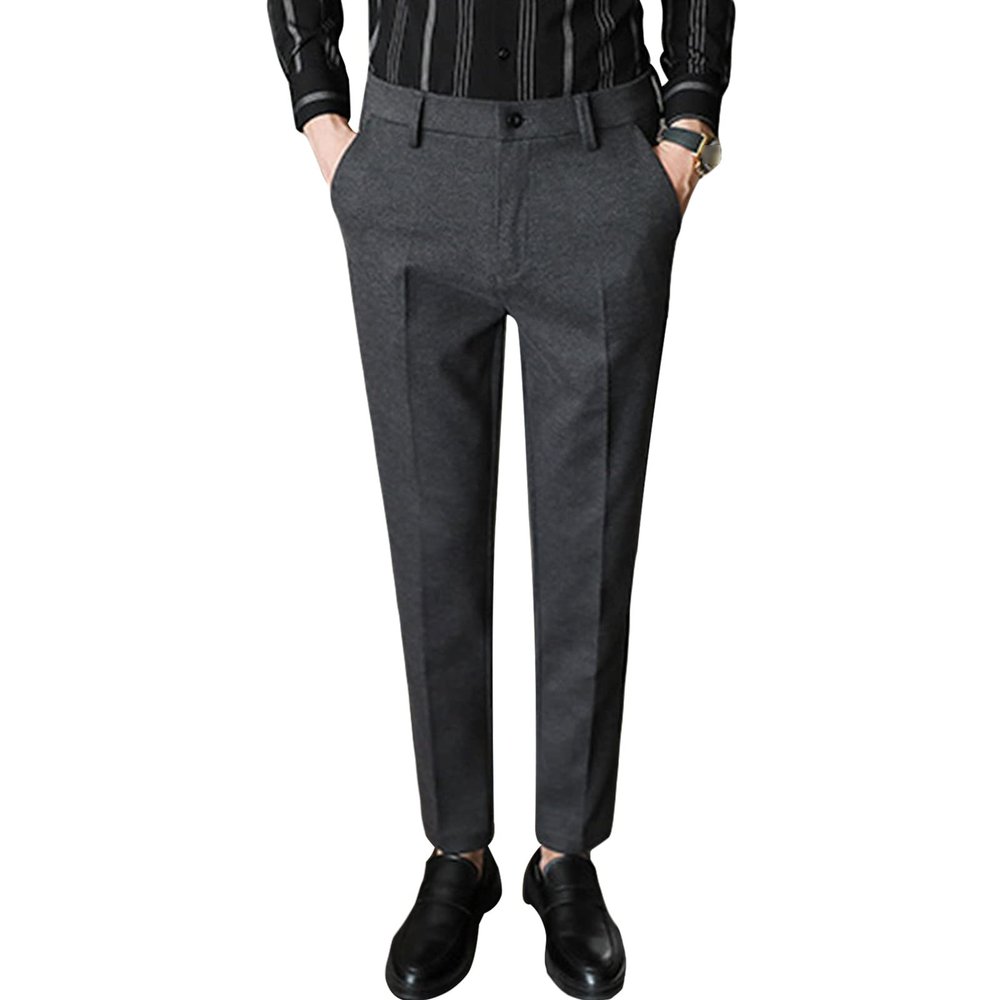 Men Classic Stretch Business Comfort Pant Straight Fit Flat Front Tapered Suit Pant Lightweight Slim Solid Trousers (Dark Grey,34)