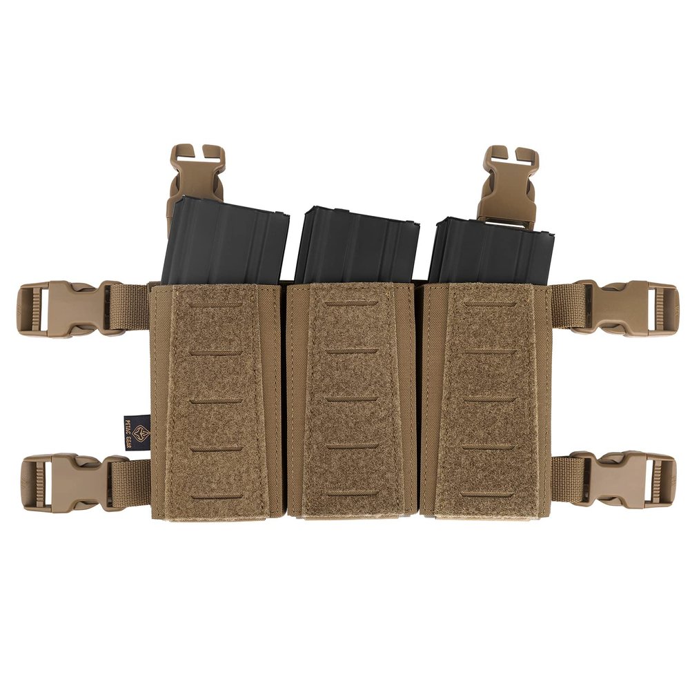 Tactical Triple Mag Pouch,Placard 5.56 Magazine Panel with Insert Set Clip Holder with Hook Backing and Female QASM Buckles. (Coyote Brown)