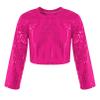 Agoky Kids Girls Boys Sequin Long Sleeve Dance Tops Shinny Gymnastic Tee Hip Hop Outfits Shirts Hot Pink 3-4 Years view 1