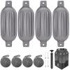 Dreizack Boat Fenders 4 Pack 6.5"x23", Boat Bumpers for Docking with 4 Ropes, Inflatable Ribbed Marine Pontoon Boat Fender Bumper for Docks with 1 Storage Bag, 1 Air Pump and 4 Needles, Grey view 1
