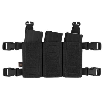Tactical Triple Mag Pouch,Placard Magazine Panel with Insert Set Clip Holder with Hook Backing and Female QASM Buckles. (BK)