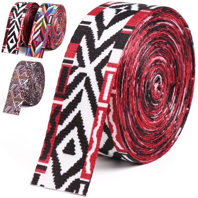 PECMER Nylon Webbing 1.5 Inch Colorful Ethnic Bohemian Webbing for Straps Purse Straps Backpack Straps Luggage-Single-Sided Pattern-38MM-1 1/2" (Red Black)
