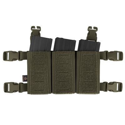 Tactical Triple Mag Pouch,Placard 5.56 Magazine Panel with Insert Set Clip Holder with Hook Backing and Female QASM Buckles. (Ranger Green)