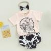 Western Baby Girl Clothes Boho Cow Print Short Sleeve T Shirt Top + Bloomer Shorts Set Infant Summer Outfits (B-Beige, 18-24 Months) view 2
