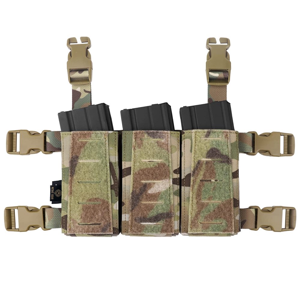 Tactical Triple Mag Pouch,Placard 5.56 Magazine Panel with Insert Set Clip Holder with Hook Backing and Female QASM Buckles. (MC)