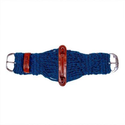 Showman Mohair Double Weave Girth for Horses | SS D Rings| Blue Argentina Leather Off Billet Holder