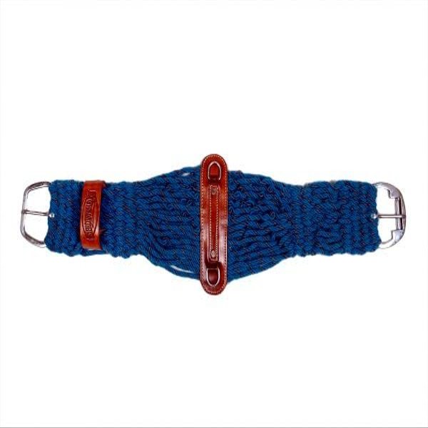 Showman Mohair Double Weave Girth for Horses | SS D Rings| Blue Argentina Leather Off Billet Holder
