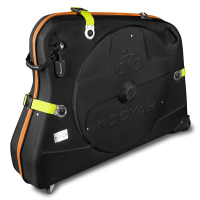 NOOYAH Bike Travel Case Hardshell Bicycle Airplane Travel Bag Lightweight & Durable Cycling EVA Pod with TSA Lock for Road and MTB Bikes Transport (Black/Orange Zipper)