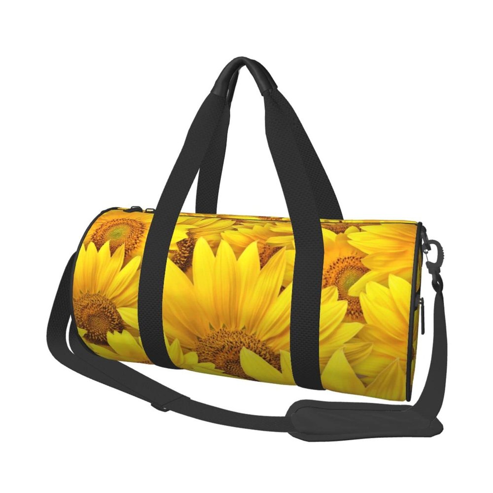 Casual Large Capacity Round Sunflowers Duffel Bag, Sports Training Round Bag, Cylinder Bag