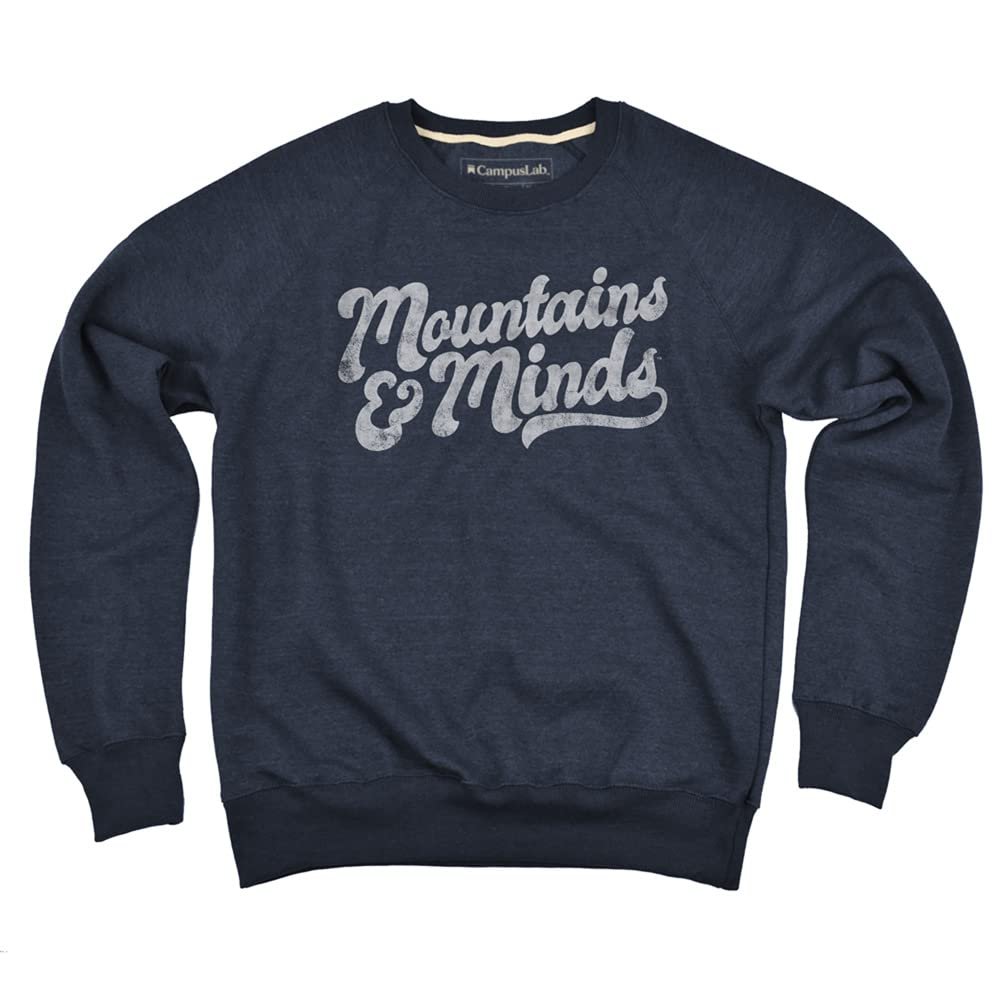 Campus Lab Montana State University Bobcats Distressed Spirit Phrase Unisex Adult Slim Fit Crewneck Sweatshirt, Navy Heather, Medium
