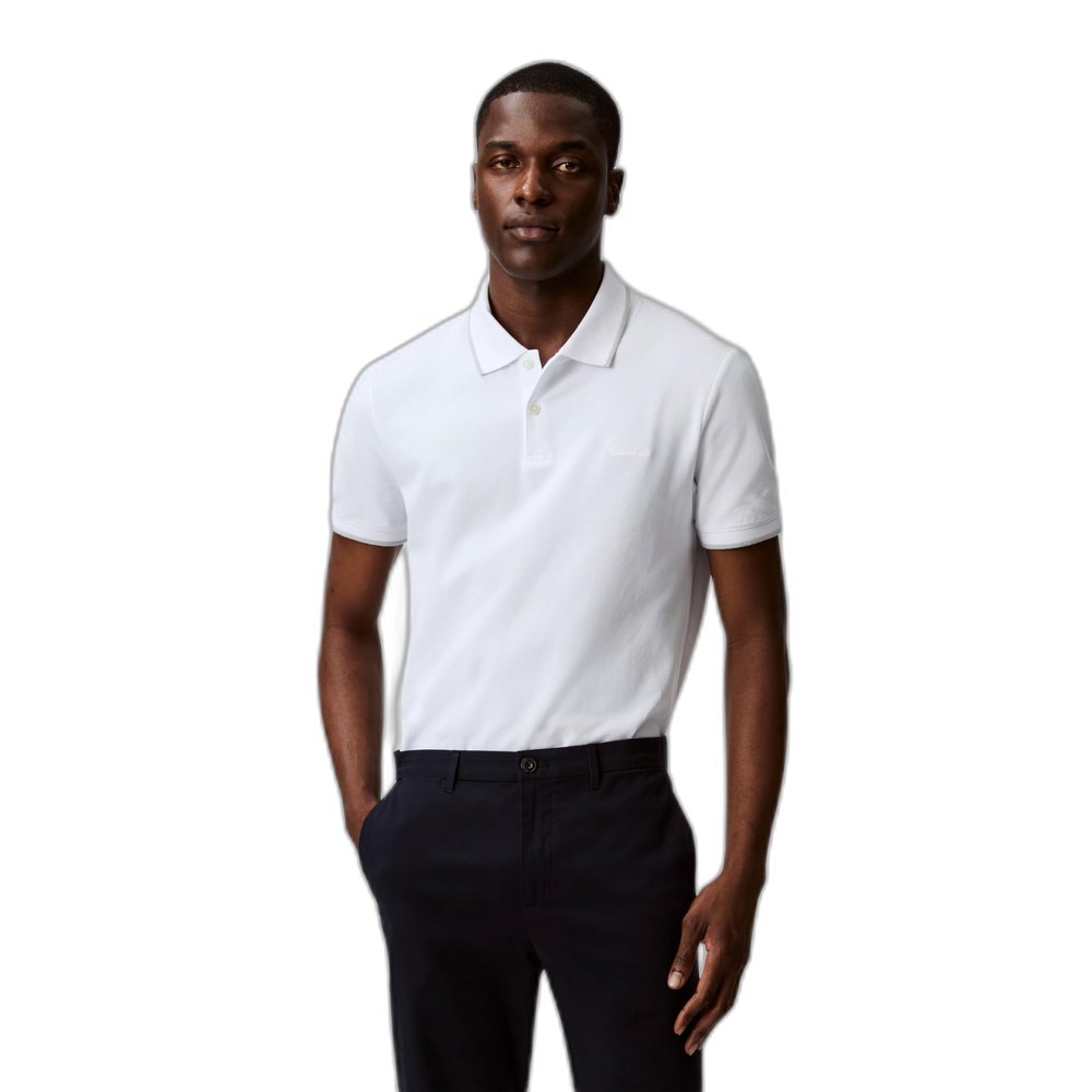 Calvin Klein Men's Stretch Pique Solid Tipped Polo Brilliant White