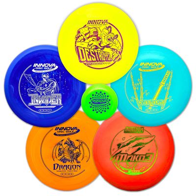 Innova Disc Golf Set 5 Disc Set Includes Disc Golf Driver, Mid-Range,Disc Golf Putter - Innova Star Destroyer, DX Dragon, Disc Golf Discs, Frisbee Golf Discs Set, PDGA Approved Colors Will Vary