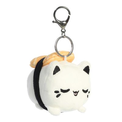 Aurora Enchanting Tasty Peach Salmon Sushi Meowchi Clip-On Stuffed Animal - Bright & Colorful Design For Room Decor - Perfect for Adults, Kids, and Birthdays - White 3.5 Inches
