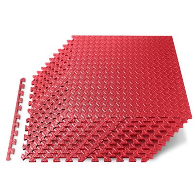 SQUATZ Thick Puzzle Exercise Mat, 10 Pcs EVA Foam Interlocking Tiles Protective Flooring for Gym Equipment and Cushion for Workouts, Durable Non-Skid Texture, Easy to Assemble, Red