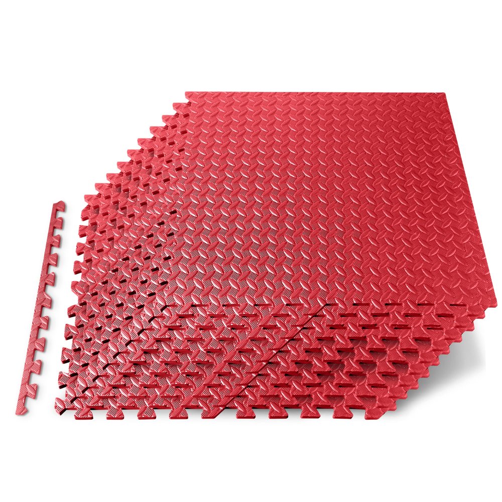 SQUATZ Thick Puzzle Exercise Mat, 10 Pcs EVA Foam Interlocking Tiles Protective Flooring for Gym Equipment and Cushion for Workouts, Durable Non-Skid Texture, Easy to Assemble, Red