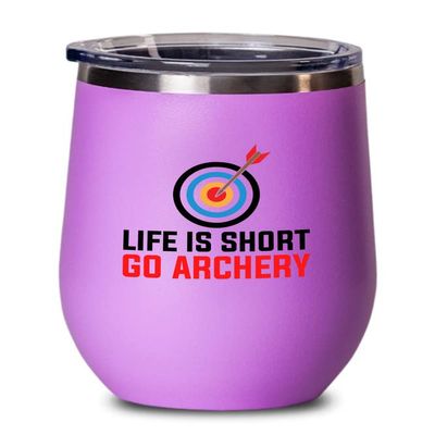 Archery Pink Edition Wine Tumbler 12oz - Go Archery A - Funny Gift For Archery Coach Athlete Hunt Target Shot Trainer Arrow Bow Sport