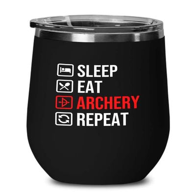 Archery Black Edition Wine Tumbler 12oz - Archery Repeat - Funny Gift For Archery Coach Athlete Hunt Target Shot Trainer Arrow Bow Sport