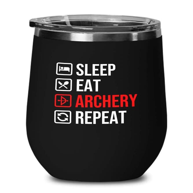 Archery Black Edition Wine Tumbler 12oz - Archery Repeat - Funny Gift For Archery Coach Athlete Hunt Target Shot Trainer Arrow Bow Sport
