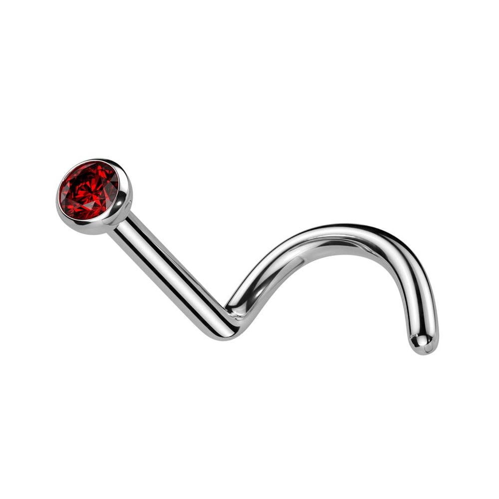 Satix Nose Ring 18G Nose Screw Rings Studs Titanium Nose Screw Stud Press Fit 2mm Red CZ Jewel Silver Nose Studs Nostril Piercing Jewelry for Women and Men