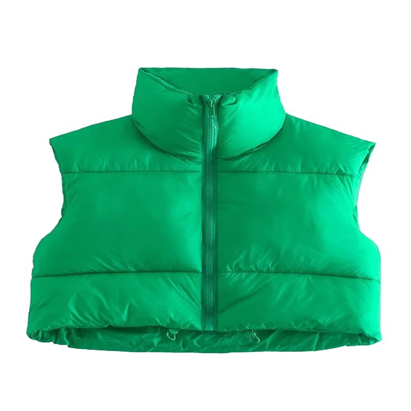 BodiLove Girl's Winter Junior Young Style Crop Waist Puffer Vest Sleeveless Lightweight Cropped Adjustable Drawstring Hem jD2ua6 Green L