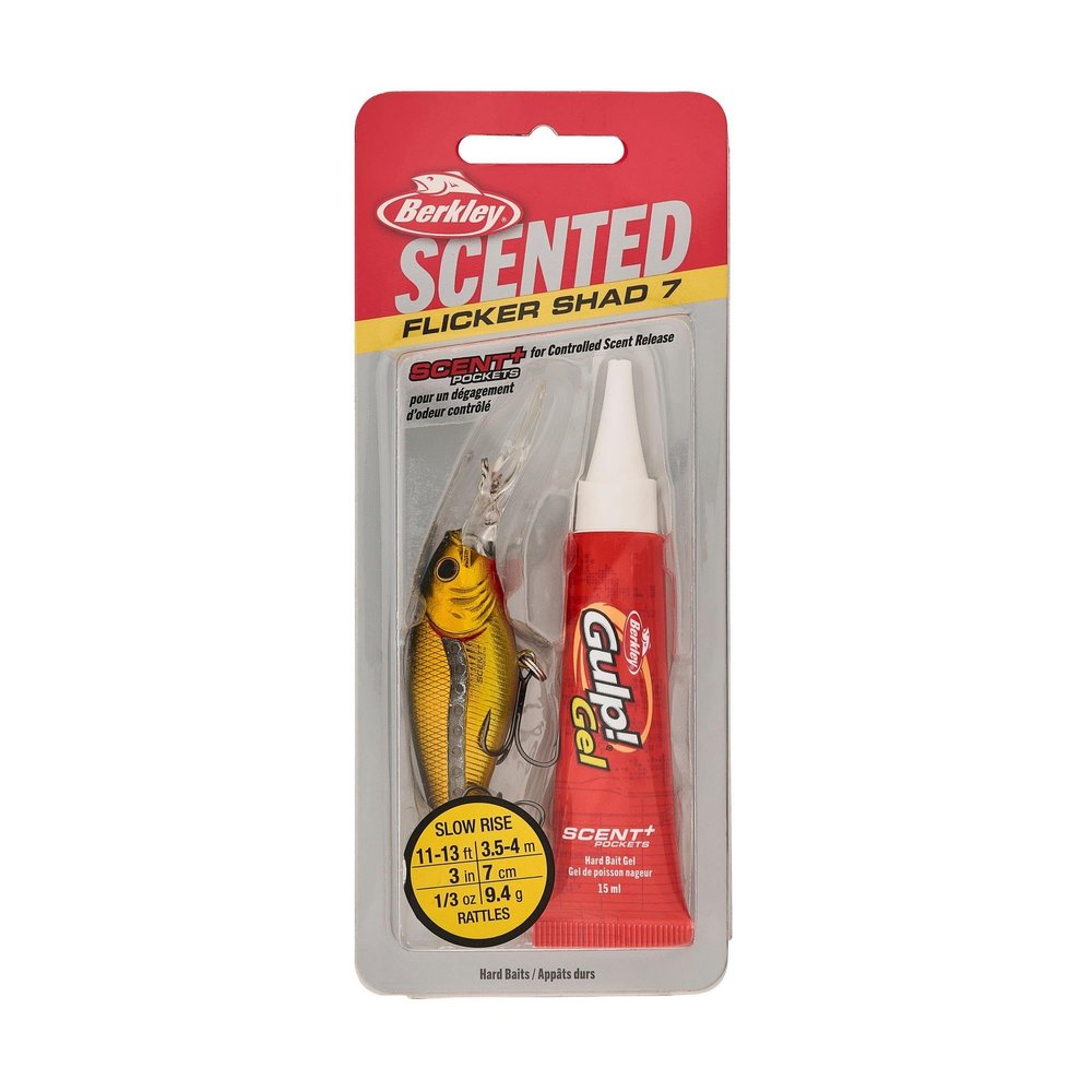Berkley Scented Flicker Shad Fishing Lure, Black Gold, 5/16 oz, 2.75in | 7 cm, Size, Profile and Dive Depth Imitates Real Shad, Equipped with Fusion19 Hook