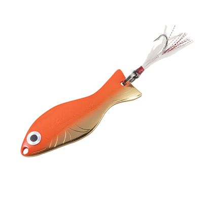 AL's Goldfish Lure Company Northern Edition Goldfish Fishing Spoons with 3/0 Single Hook and Hackle Feather. 1/2 oz. - 4" Overall Length, Gold Orange