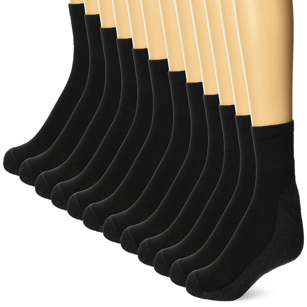 Hanes Mens Socks, X-temp Cushioned Ankle 12-pack, Black - 12 Pack, 12-14 US