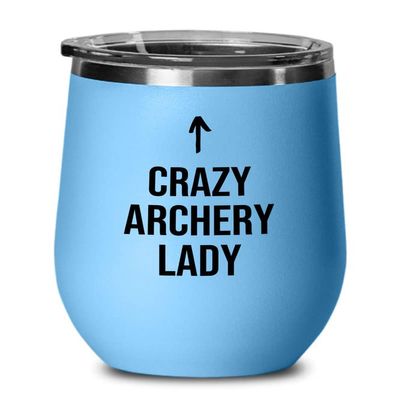 Archery Blue Edition Wine Tumbler 12oz - Archery Lady B - Funny Gift For Archery Coach Athlete Hunt Target Shot Trainer Arrow Bow Sport