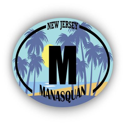 M Manasquan New Jersey | Beach Landmark Stickers | Ocean, Sea, Lake, Sand, Surfing, Paddleboarding | Perfect for Cars, Windows, laptops, flasks, Water Bottles, Luggage