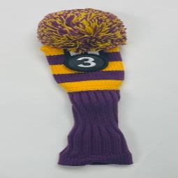 Quality Sports Pom Pom Knit Golf Hybrid Head Cover (Purple/Yellow)