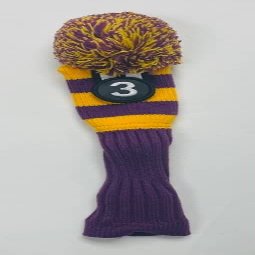 Quality Sports Pom Pom Knit Golf Hybrid Head Cover (Purple/Yellow)