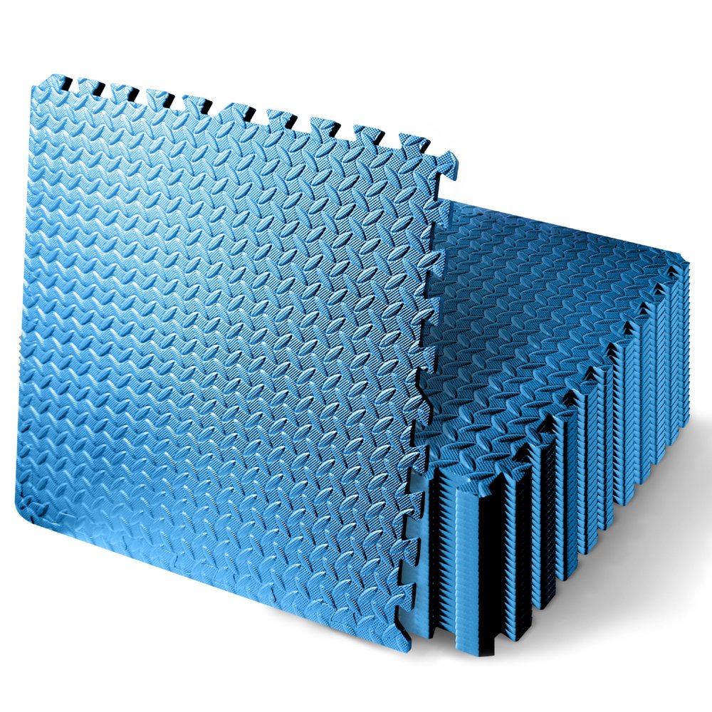 SQUATZ Thick Puzzle Exercise Mat, 25 Pcs EVA Foam Interlocking Tiles Protective Flooring for Gym Equipment and Cushion for Workouts, Durable Non-Skid Texture, Easy to Assemble, Blue