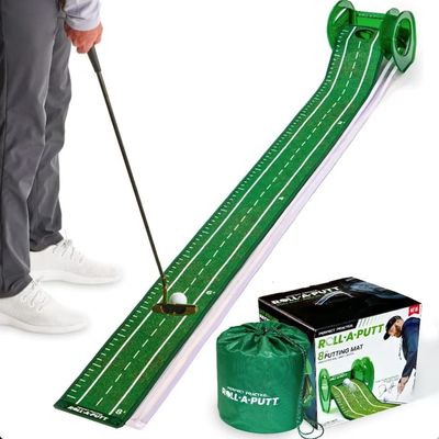 Perfect Practice Golf Putting Mat - Portable Putting Green, Indoor & Outdoor Practice, with Ball Return - Golf Training Aid for Home, Office, Backyard - Golfing Gifts for Men (Roll-A-Putt Mat)