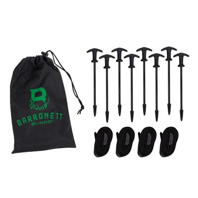Barronett Blinds All-Terrain Ground Stake Kit, 8 Threaded Tip Stakes, 4 Tie-Downs, Carry Bag, BA705, Black