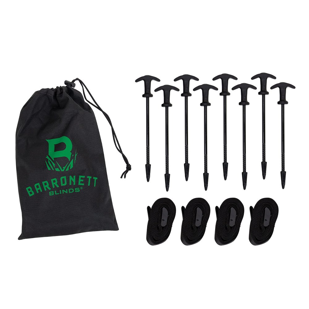 Barronett Blinds All-Terrain Ground Stake Kit, 8 Threaded Tip Stakes, 4 Tie-Downs, Carry Bag, BA705, Black