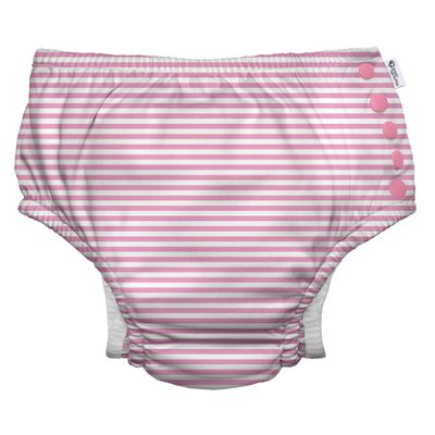 i play. by green sprouts Reusable, Eco Snap Swim Diaper with Gussets, UPF 50, Patented Design, STANDARD 100 by OEKO-TEX Certified - Light Pink Pinstripe - 18 mo