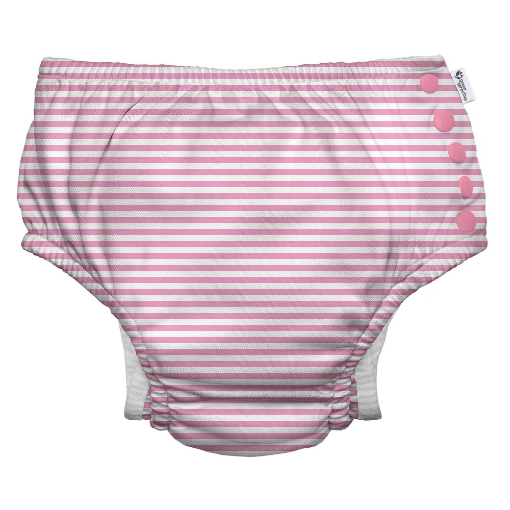 i play. by green sprouts Reusable, Eco Snap Swim Diaper with Gussets, UPF 50, Patented Design, STANDARD 100 by OEKO-TEX Certified - Light Pink Pinstripe - 18 mo