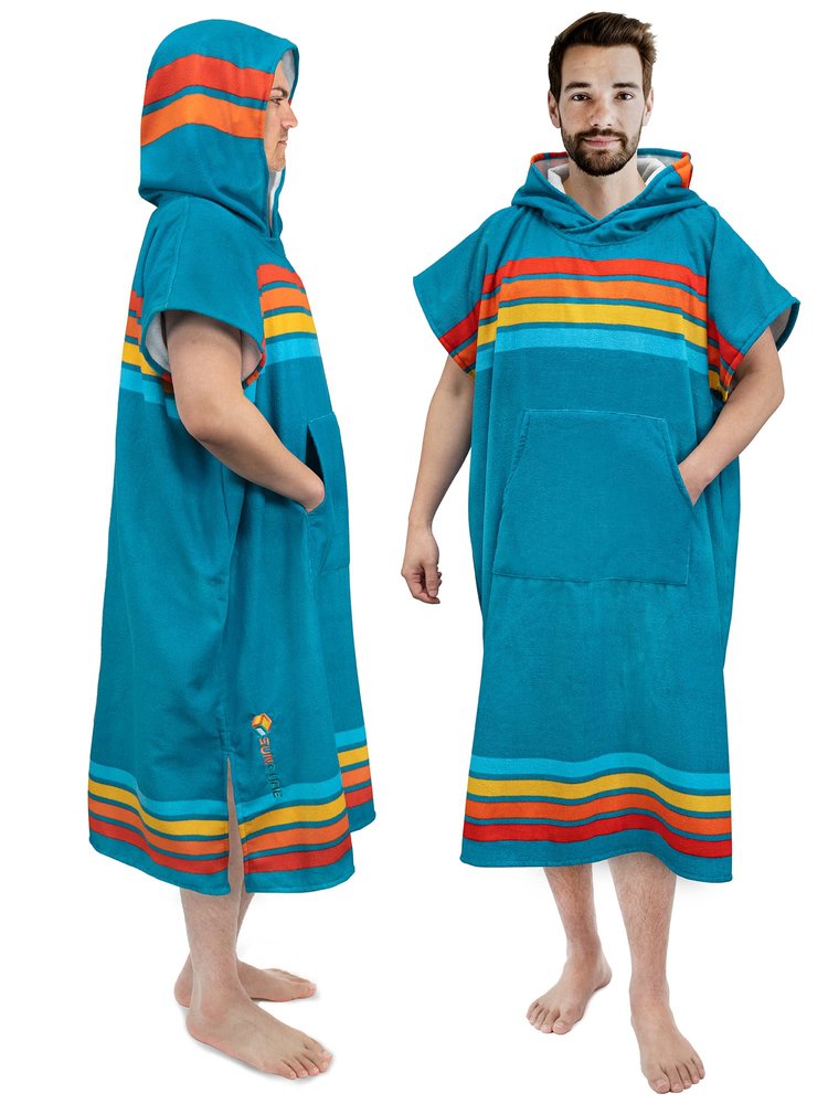 SUN CUBE Men's Surf Poncho Changing Robe with Hood, 44 Inches, Sunset Blue, Polyester