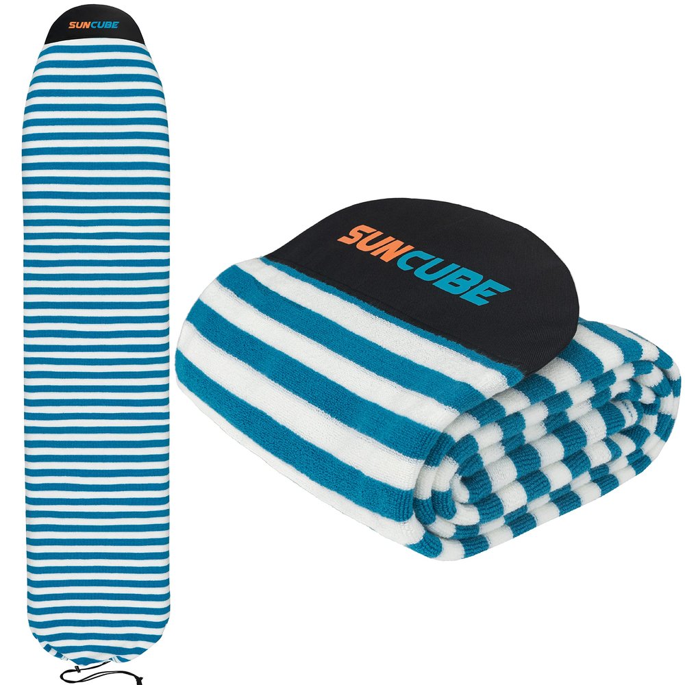 SUN CUBE Surfboard Sock Cover, Protective Surf Bag for Surfing Board, Light Stretchy Surfbag Sleeve for Longboard, Hybrid (8'6'', Sea Blue)