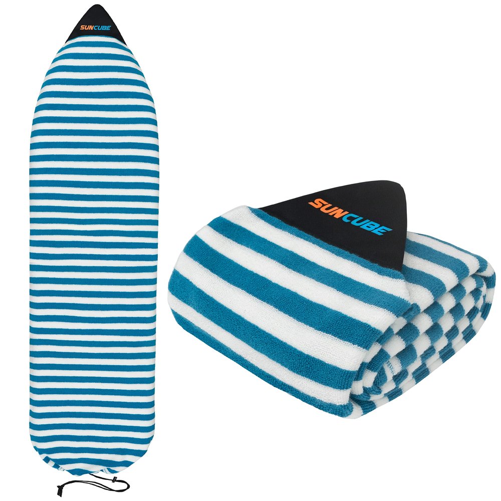 SUN CUBE Surfboard Sock Cover, Protective Surf Bag for Surfing Board, Light Stretchy Surfbag Sleeve for Funboard, Hybrid (7'0'', Sea Blue)