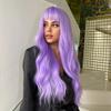 BERON Purple Wig Long Wavy Light Purple Wig with Bangs Lavender Wigs for Women Daily and Party Hairnet Include view 3