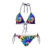 JEOCODY Spiral Tie Dye Print Two Pieces Bikini Set String Triangle Bikini Sets view 1