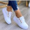 Ladmiple Platform Shoes For Women Wide Width Closed Toe Women's Slip on Sneakers Leather Shoes Fashion Casual Dressy Summer Low Top Comfortable Platform Flats Walking Loafers White view 2