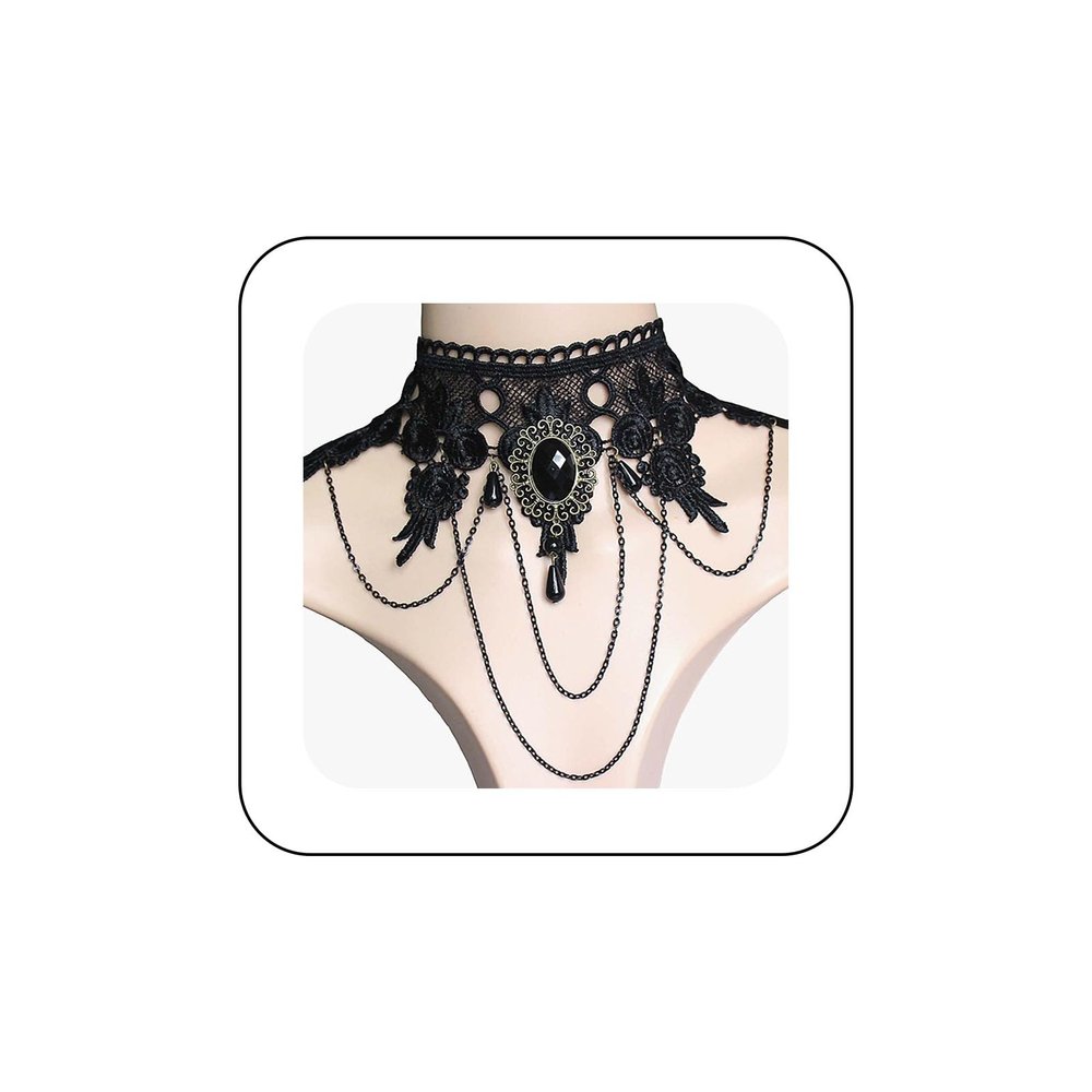 Andelaisi Boho Lace Choker Necklace Black Lace Tassel Necklace Choker Gothic Drape Crystal Lace Collar Necklace Vintage Black Cz Waterdrop Necklace Chain Jewelry for Women