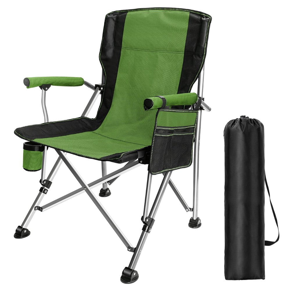 LAMA Folding Camping Chairs for Adults, High Back Directors Chair with Arm Rest, Heavy Duty 330 LBS Capacity Outdoor Camp Chair with Cup Holder&Portable Carrying Bag for Camping Hiking Sports, Green