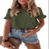 PRETTYGARDEN Women's Short Sleeve Casual T Shirts Summer Ruffle Plain Round Neck Loose Fit Tee Blouse Tops (Army Green,L) view 1